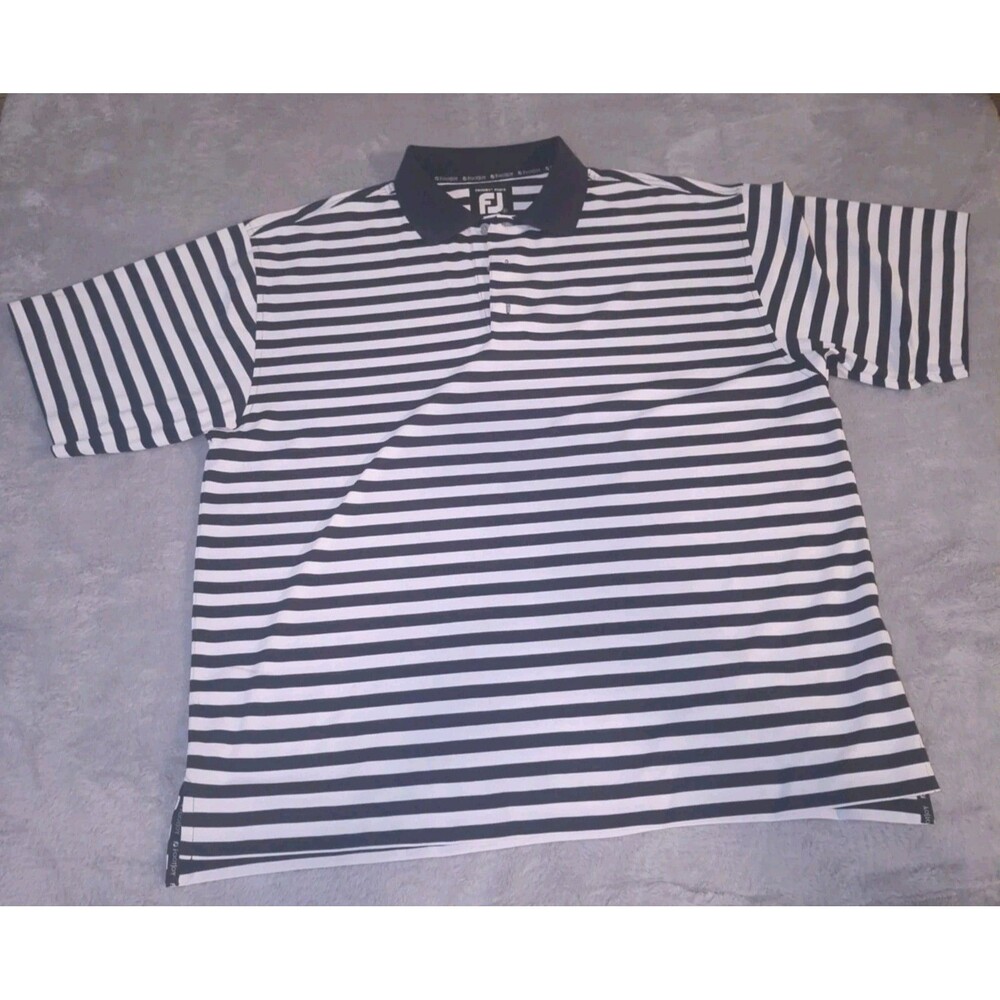 Footjoy Polo Shirt Prodry Pique S/S Blue Striped Polyester Men's Large